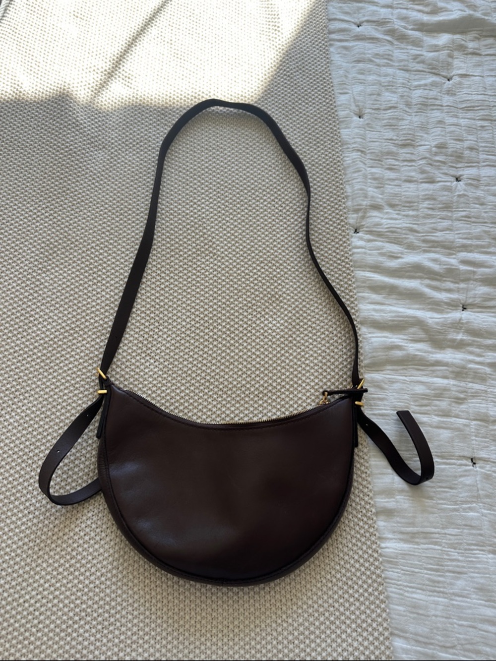 Classic Crescent Leather Shoulder Bag in Dark Purple